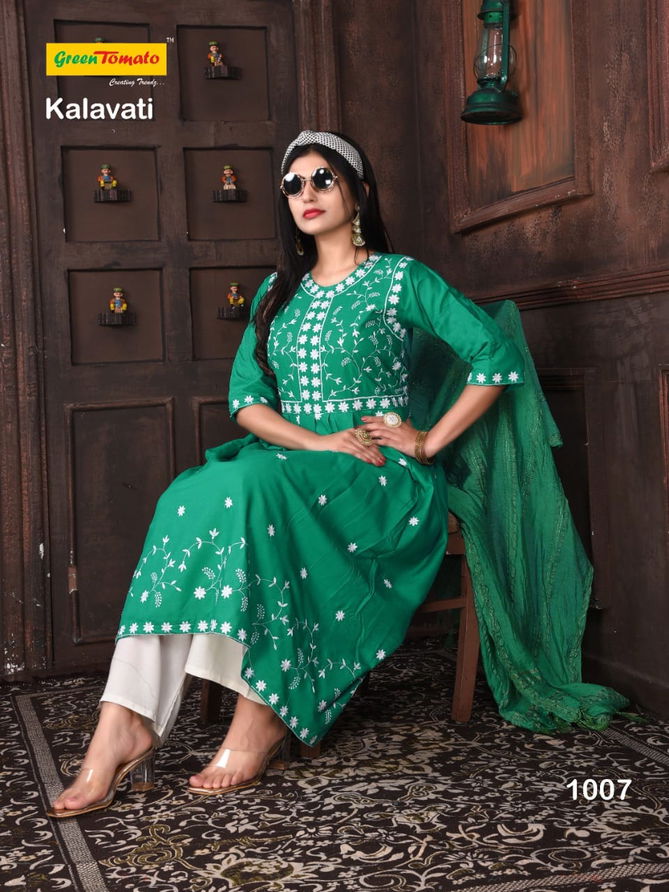 Green Tomato Kalavati Heavy Rayon Designer Rayon Ready Made Collection